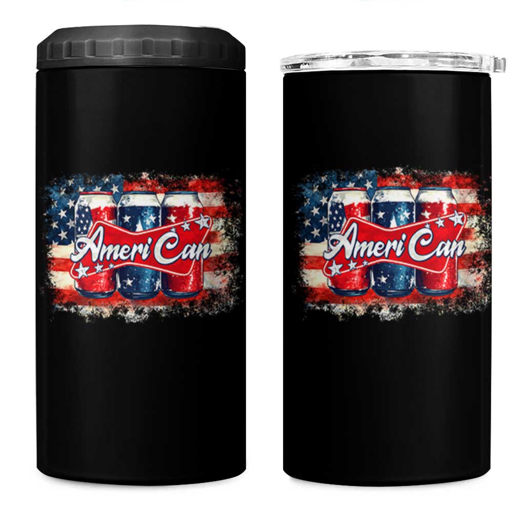 Funny AmeriCan Beer 4th of July Drinking 4 in 1 Can Cooler Tumbler American Flag USA Beer Can - Wonder Print Shop