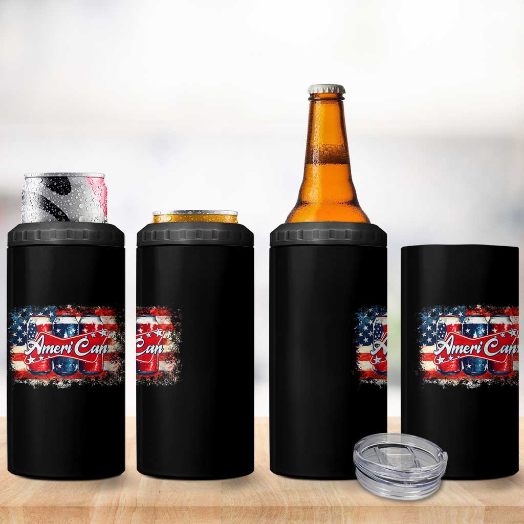 Funny AmeriCan Beer 4th of July Drinking 4 in 1 Can Cooler Tumbler American Flag USA Beer Can - Wonder Print Shop