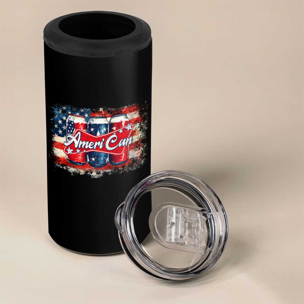 Funny AmeriCan Beer 4th of July Drinking 4 in 1 Can Cooler Tumbler American Flag USA Beer Can - Wonder Print Shop