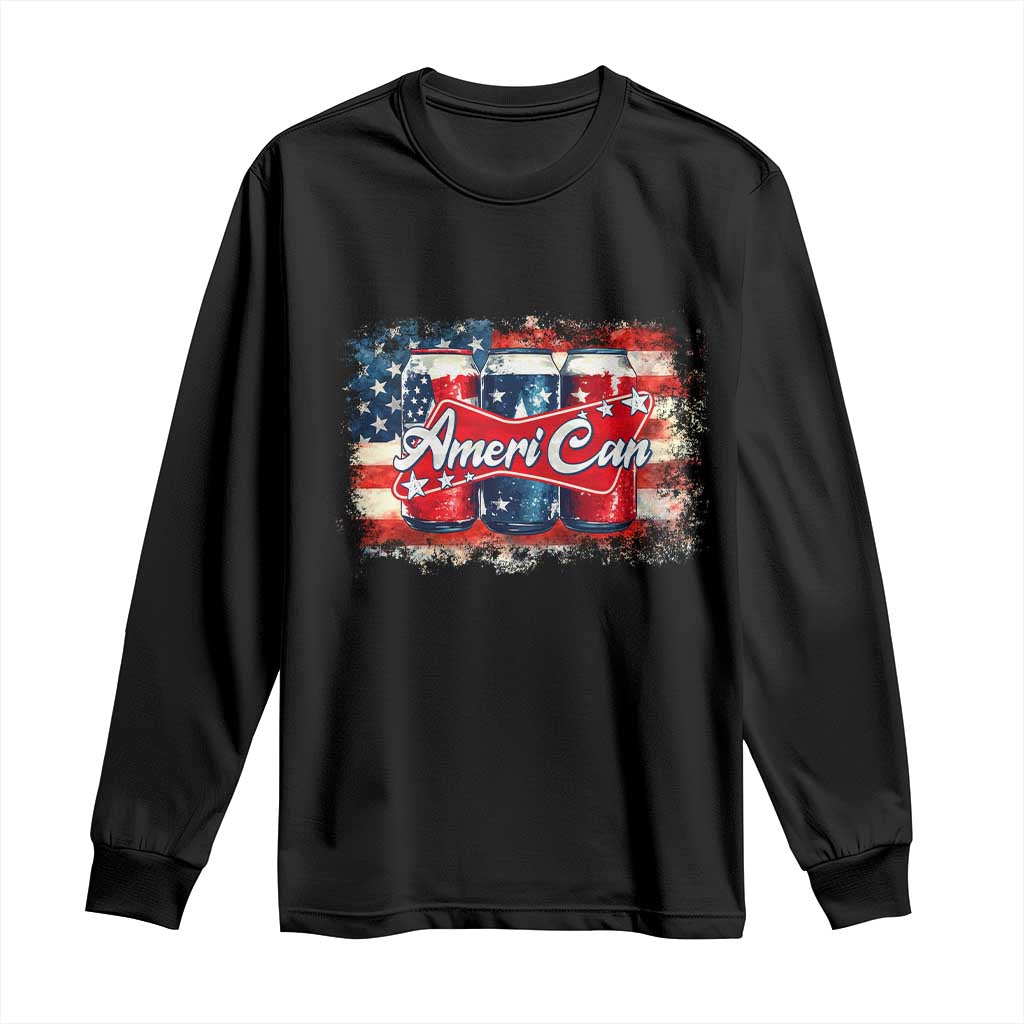 Funny AmeriCan Beer 4th of July Drinking Long Sleeve Shirt American Flag USA Beer Can - Wonder Print Shop