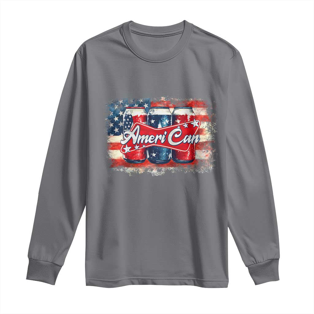 Funny AmeriCan Beer 4th of July Drinking Long Sleeve Shirt American Flag USA Beer Can - Wonder Print Shop