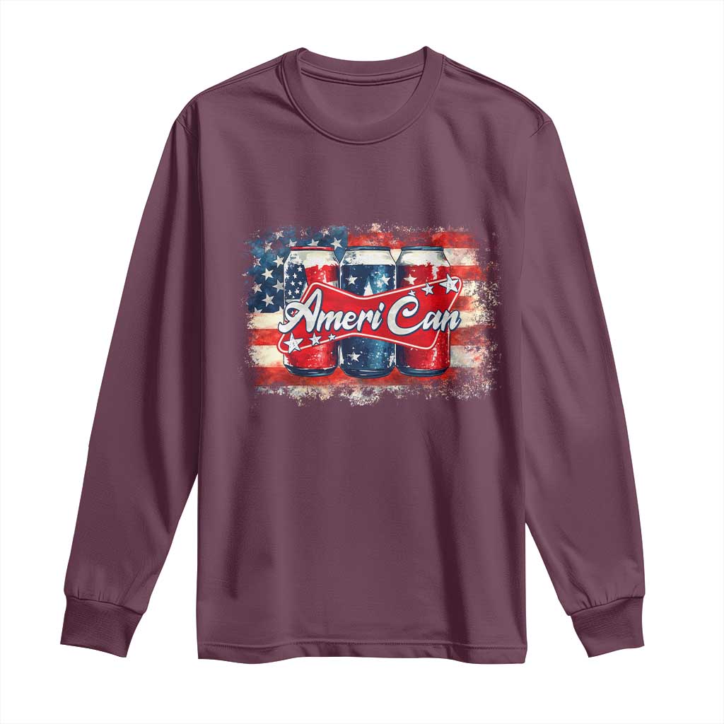 Funny AmeriCan Beer 4th of July Drinking Long Sleeve Shirt American Flag USA Beer Can - Wonder Print Shop