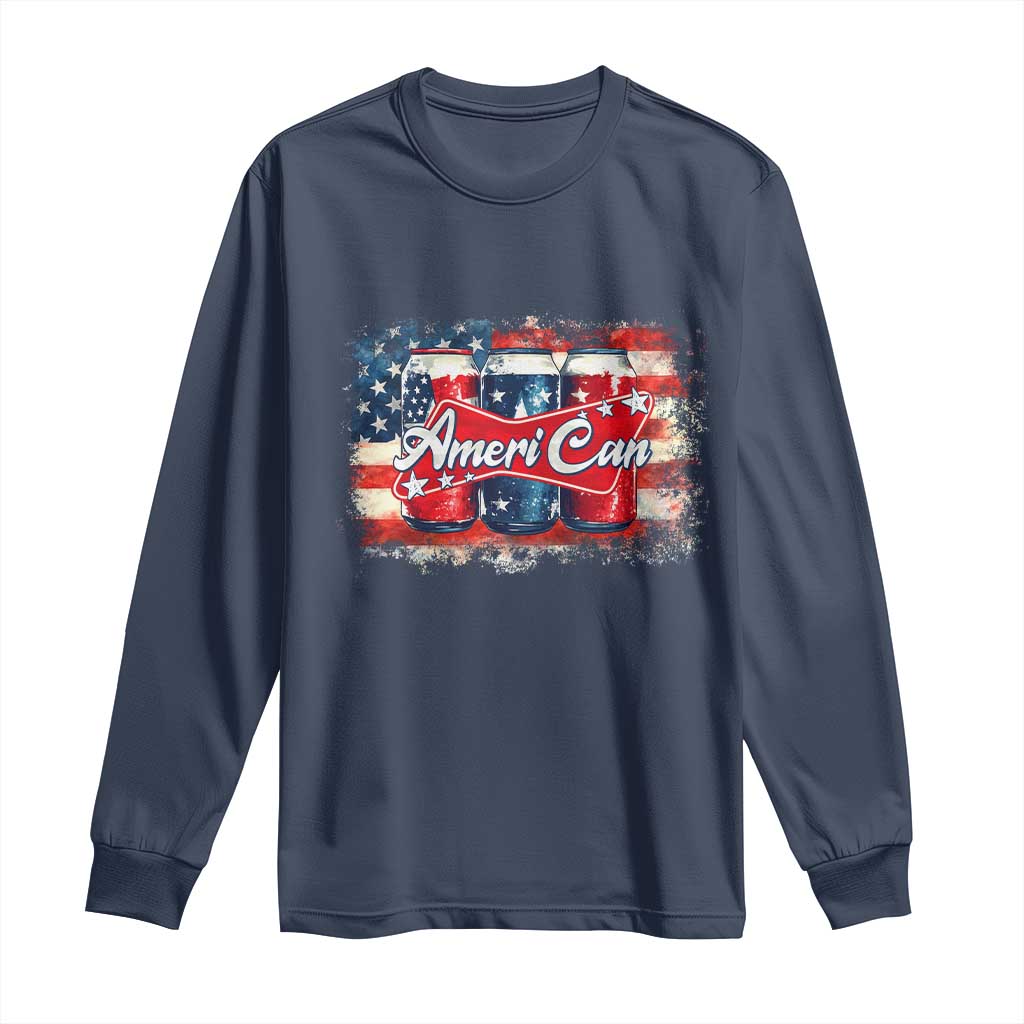Funny AmeriCan Beer 4th of July Drinking Long Sleeve Shirt American Flag USA Beer Can - Wonder Print Shop