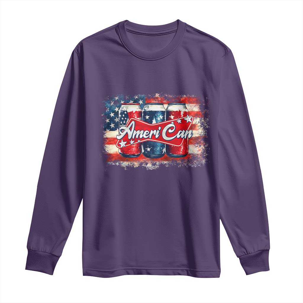 Funny AmeriCan Beer 4th of July Drinking Long Sleeve Shirt American Flag USA Beer Can - Wonder Print Shop