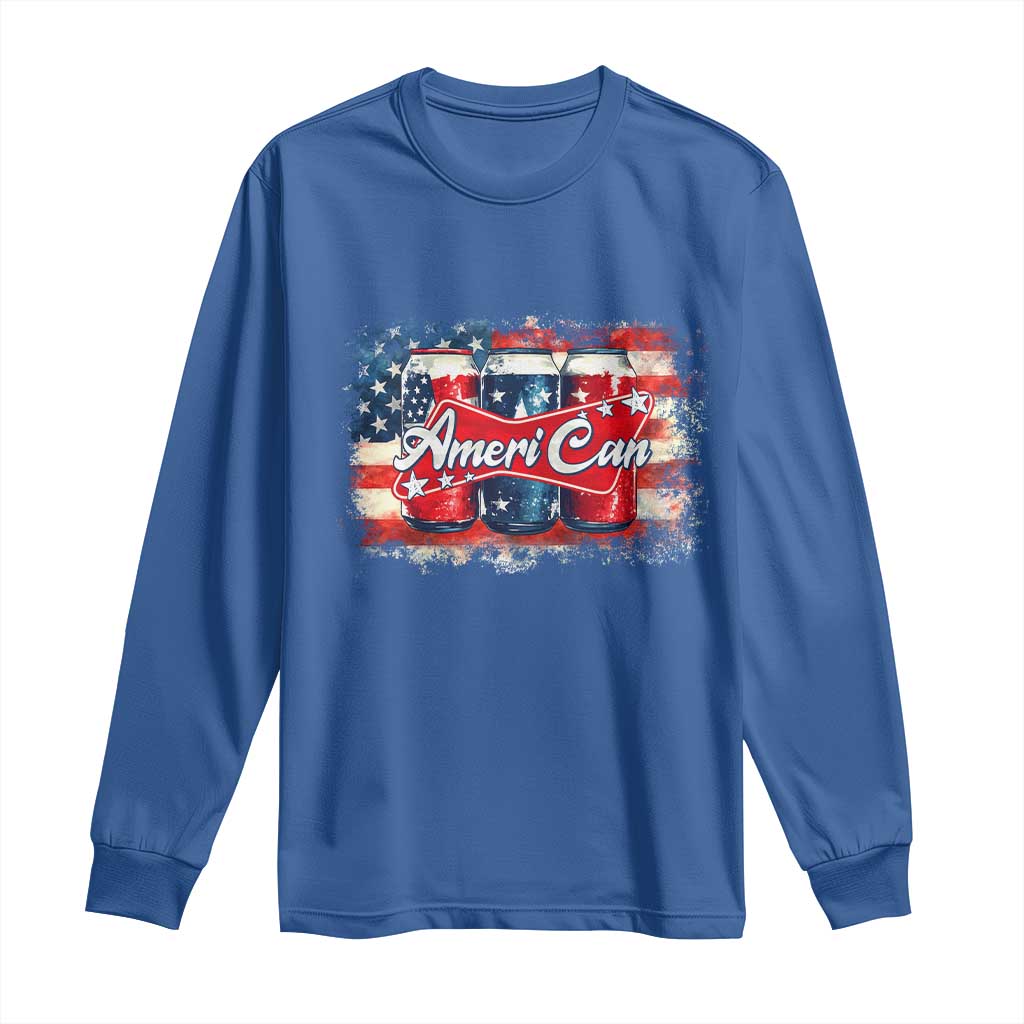 Funny AmeriCan Beer 4th of July Drinking Long Sleeve Shirt American Flag USA Beer Can - Wonder Print Shop