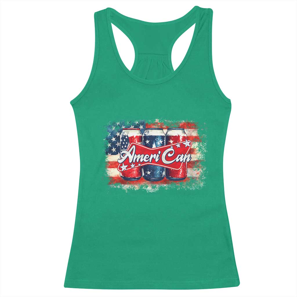Funny AmeriCan Beer 4th of July Drinking Racerback Tank Top American Flag USA Beer Can - Wonder Print Shop