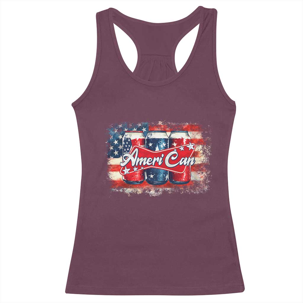 Funny AmeriCan Beer 4th of July Drinking Racerback Tank Top American Flag USA Beer Can - Wonder Print Shop
