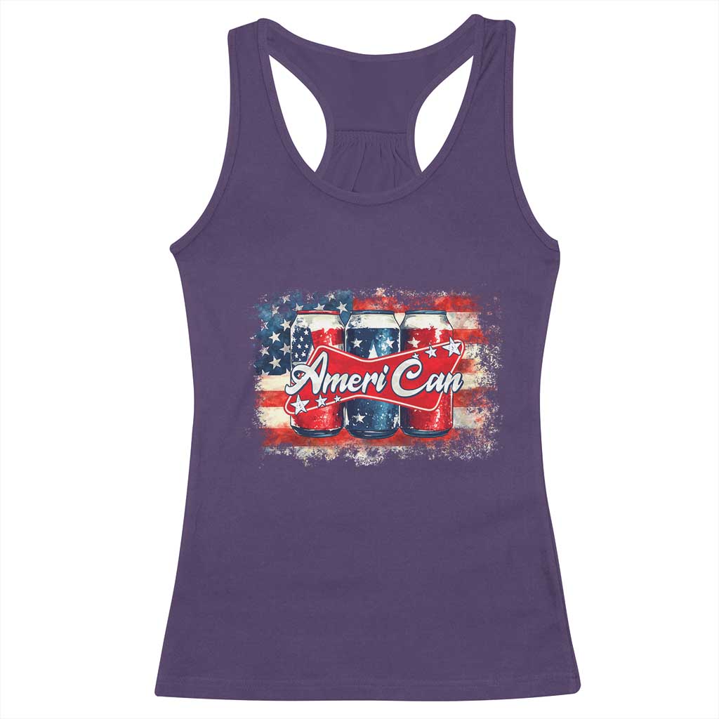 Funny AmeriCan Beer 4th of July Drinking Racerback Tank Top American Flag USA Beer Can - Wonder Print Shop