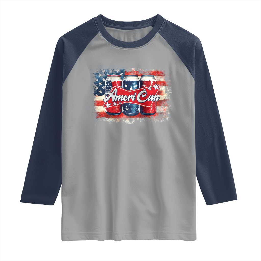 Funny AmeriCan Beer 4th of July Drinking Raglan Shirt American Flag USA Beer Can - Wonder Print Shop