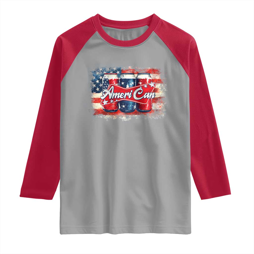 Funny AmeriCan Beer 4th of July Drinking Raglan Shirt American Flag USA Beer Can - Wonder Print Shop