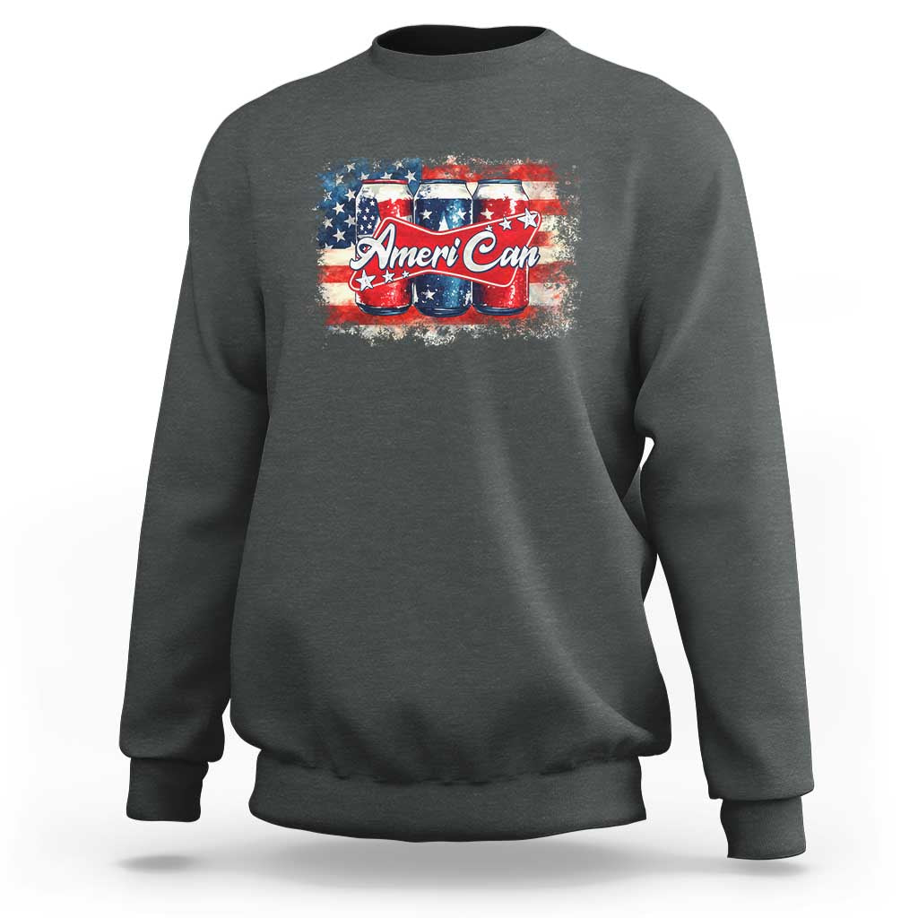 Funny AmeriCan Beer 4th of July Drinking Sweatshirt American Flag USA Beer Can - Wonder Print Shop