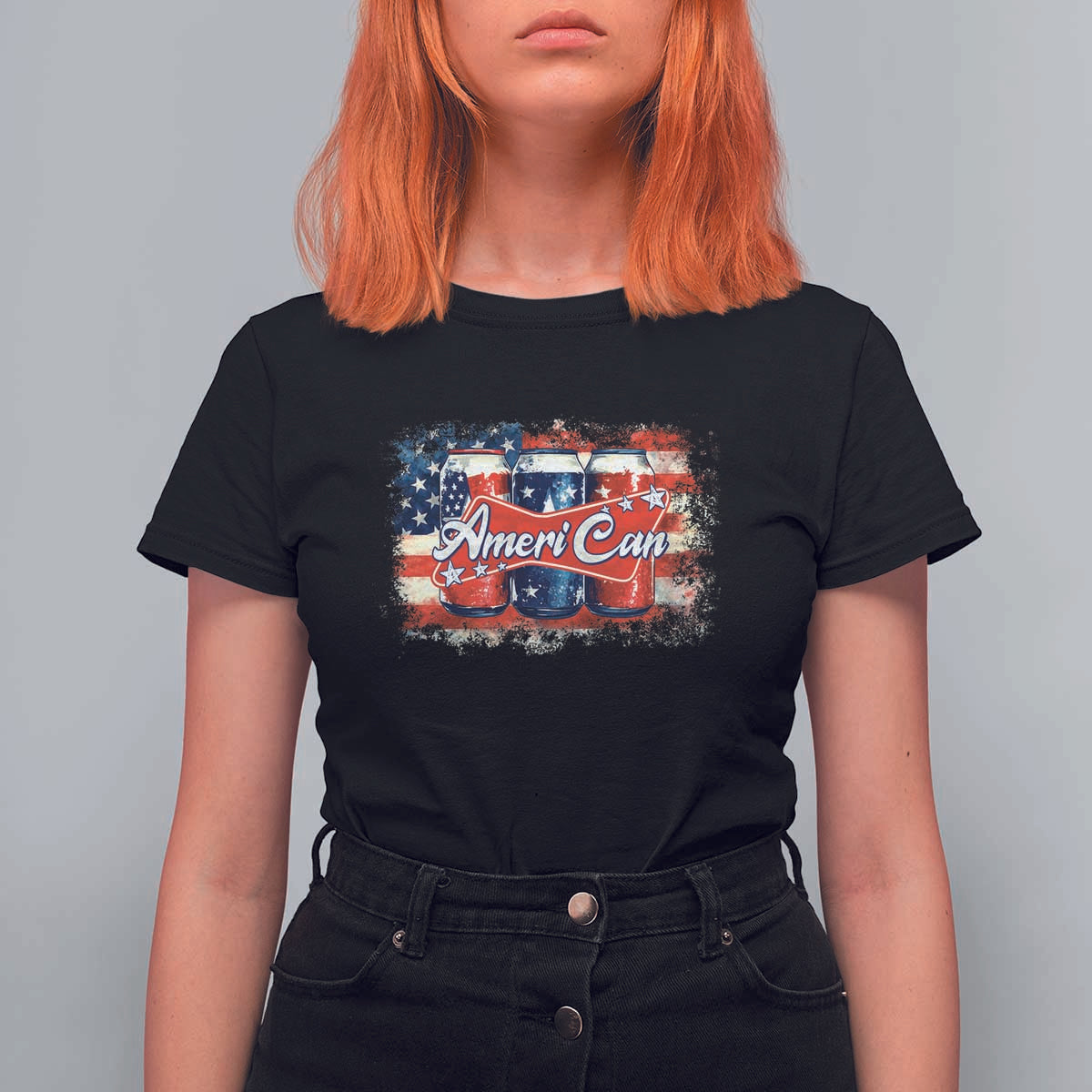 Funny AmeriCan Beer 4th of July Drinking T Shirt For Women American Flag USA Beer Can - Wonder Print Shop
