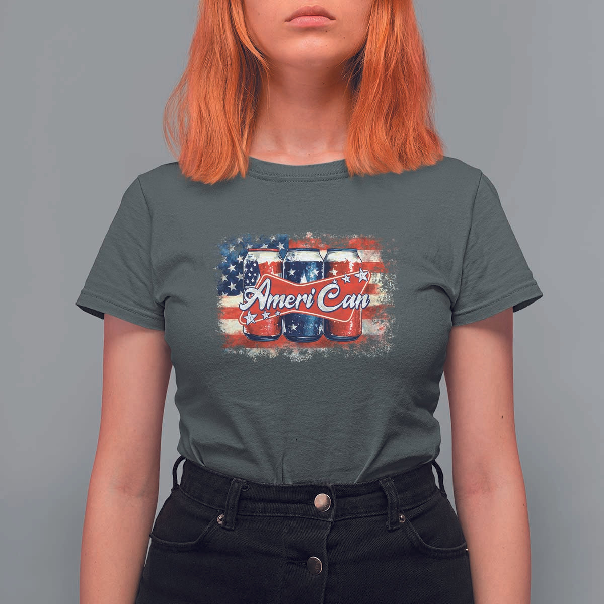 Funny AmeriCan Beer 4th of July Drinking T Shirt For Women American Flag USA Beer Can - Wonder Print Shop