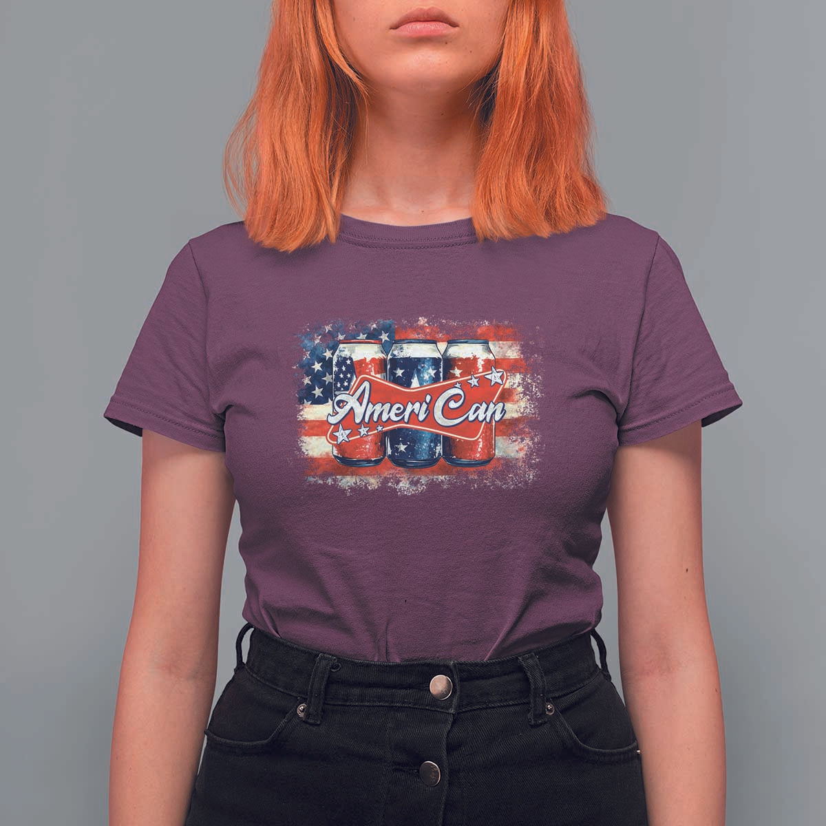 Funny AmeriCan Beer 4th of July Drinking T Shirt For Women American Flag USA Beer Can - Wonder Print Shop