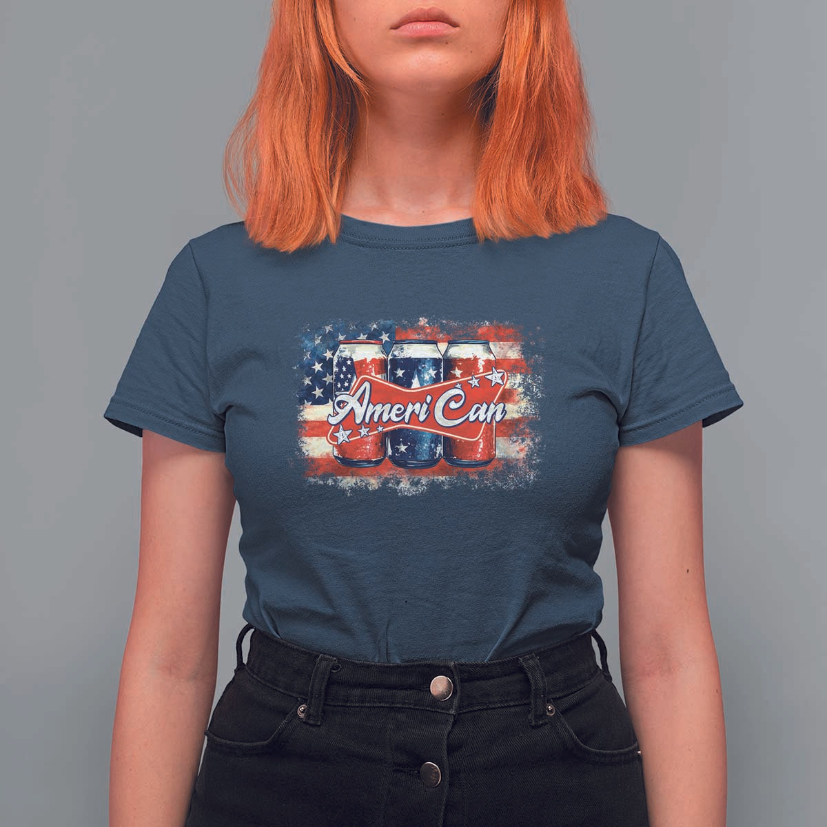 Funny AmeriCan Beer 4th of July Drinking T Shirt For Women American Flag USA Beer Can - Wonder Print Shop