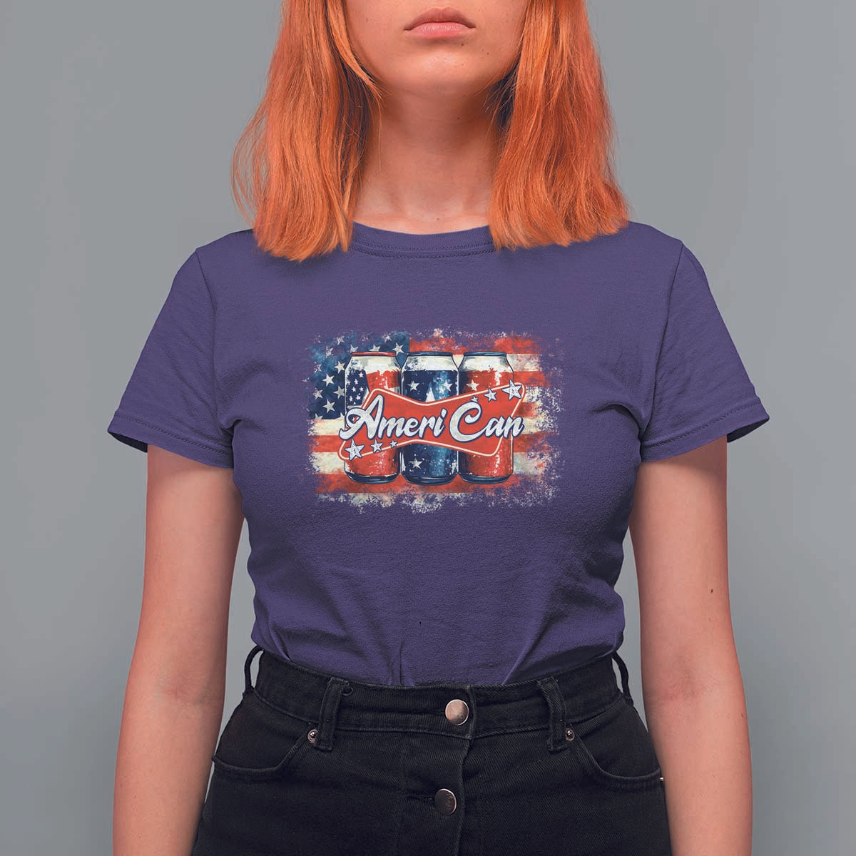 Funny AmeriCan Beer 4th of July Drinking T Shirt For Women American Flag USA Beer Can - Wonder Print Shop