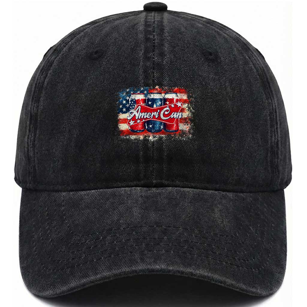 Funny AmeriCan Beer 4th of July Drinking Washed Cotton Baseball Cap American Flag USA Beer Can
