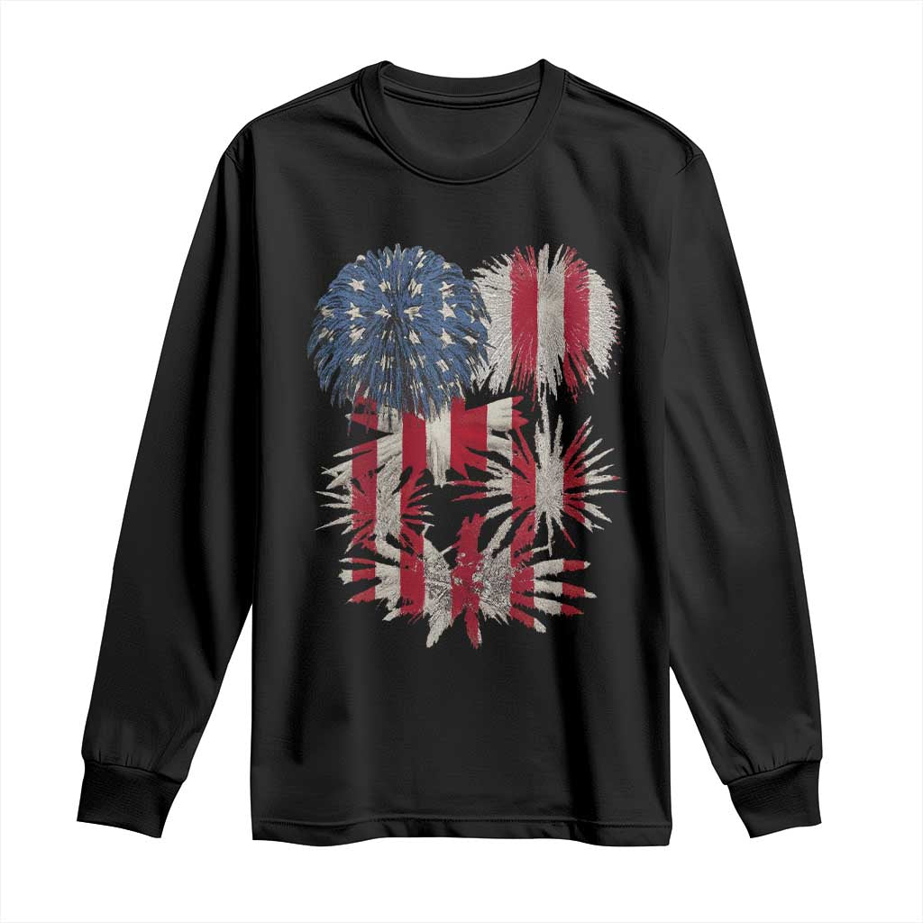 Funny American Fireworks Patriotic July 4th US Flag Long Sleeve Shirt - Wonder Print Shop