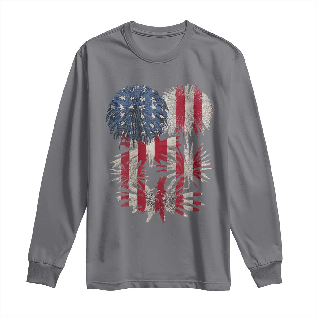 Funny American Fireworks Patriotic July 4th US Flag Long Sleeve Shirt - Wonder Print Shop
