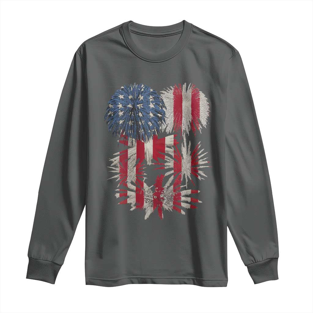 Funny American Fireworks Patriotic July 4th US Flag Long Sleeve Shirt - Wonder Print Shop