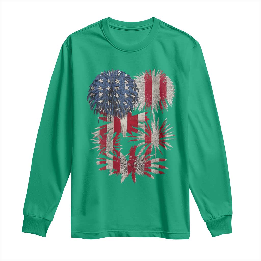 Funny American Fireworks Patriotic July 4th US Flag Long Sleeve Shirt - Wonder Print Shop