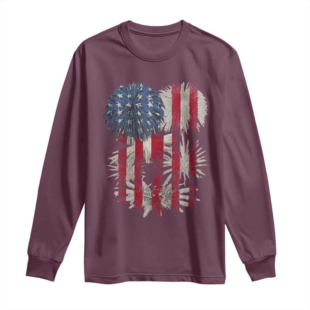 Funny American Fireworks Patriotic July 4th US Flag Long Sleeve Shirt - Wonder Print Shop