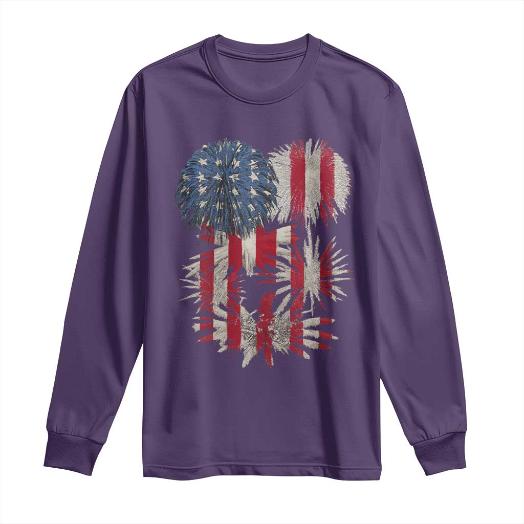 Funny American Fireworks Patriotic July 4th US Flag Long Sleeve Shirt - Wonder Print Shop