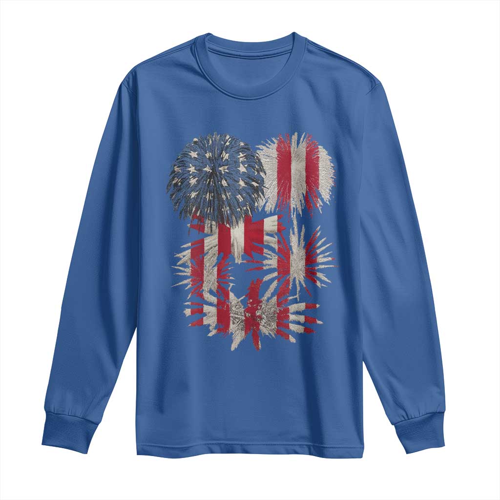 Funny American Fireworks Patriotic July 4th US Flag Long Sleeve Shirt - Wonder Print Shop
