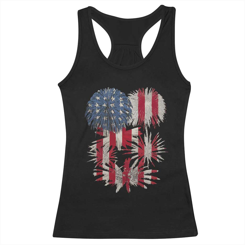 Funny American Fireworks Patriotic July 4th US Flag Racerback Tank Top - Wonder Print Shop