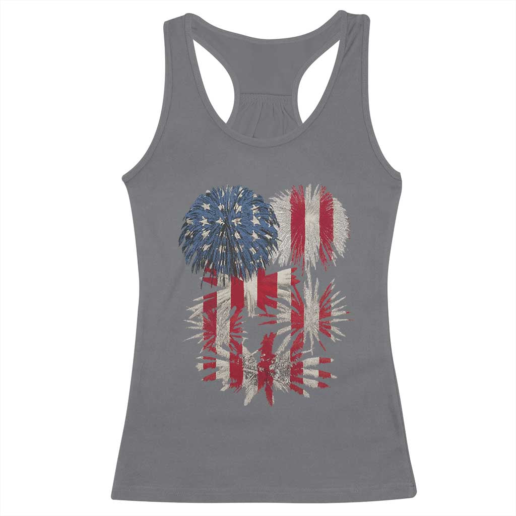 Funny American Fireworks Patriotic July 4th US Flag Racerback Tank Top - Wonder Print Shop
