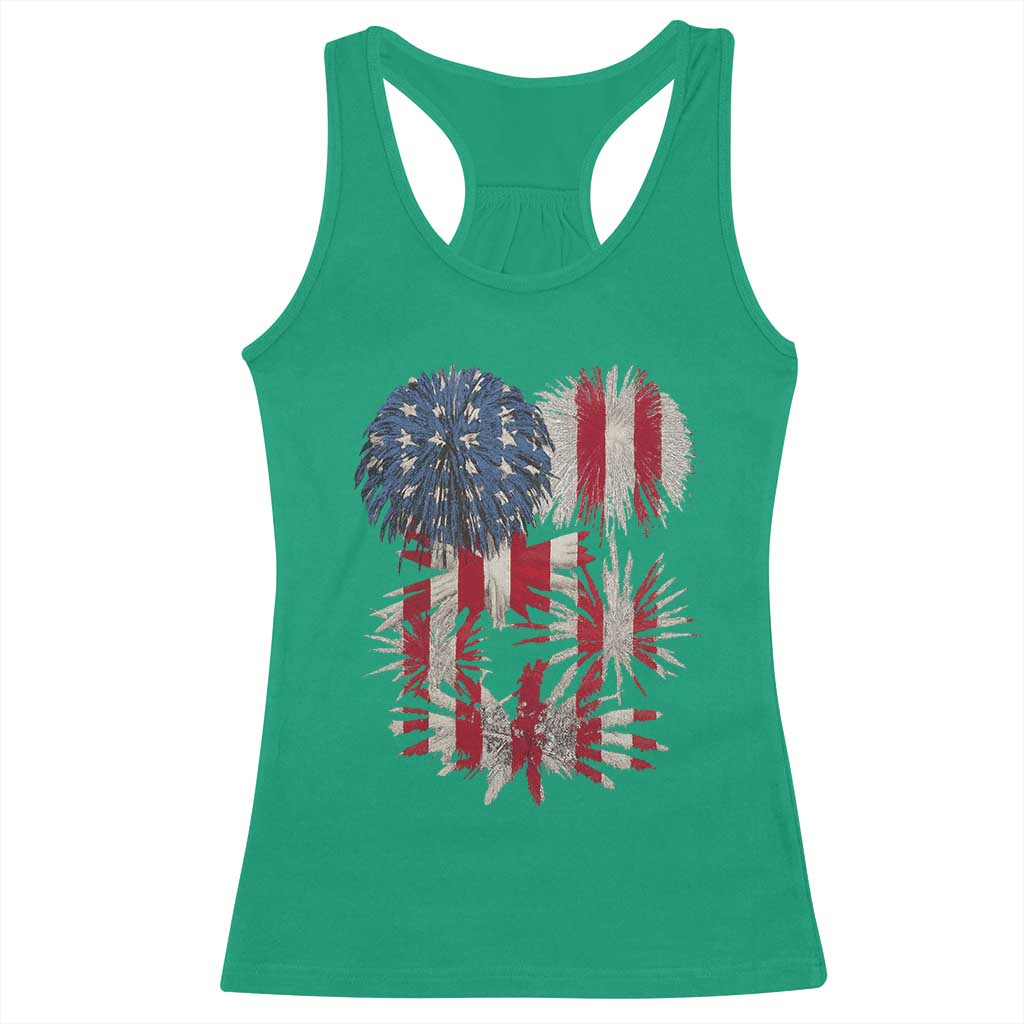 Funny American Fireworks Patriotic July 4th US Flag Racerback Tank Top - Wonder Print Shop