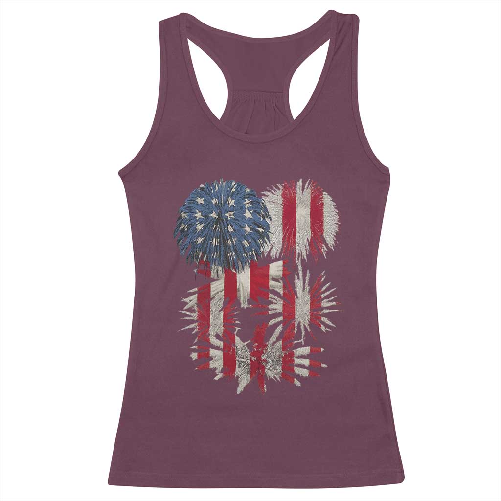 Funny American Fireworks Patriotic July 4th US Flag Racerback Tank Top - Wonder Print Shop