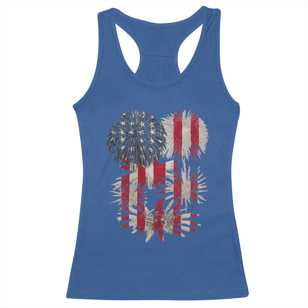 Funny American Fireworks Patriotic July 4th US Flag Racerback Tank Top - Wonder Print Shop
