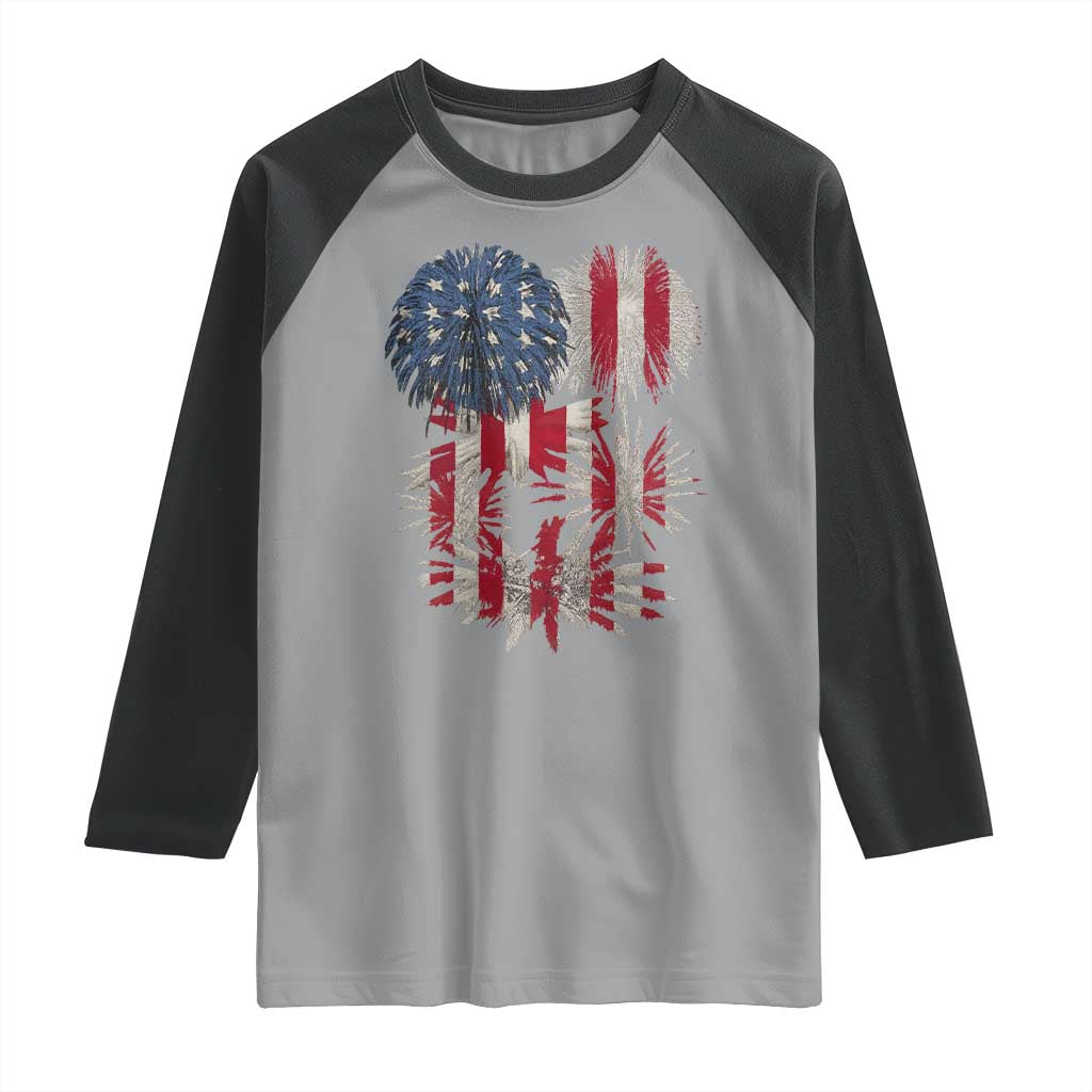 Funny American Fireworks Patriotic July 4th US Flag Raglan Shirt - Wonder Print Shop