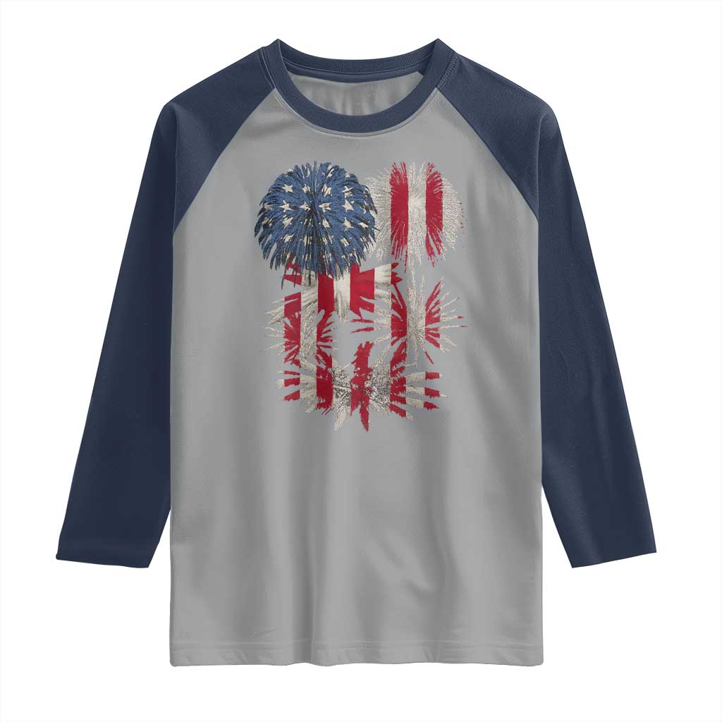 Funny American Fireworks Patriotic July 4th US Flag Raglan Shirt - Wonder Print Shop