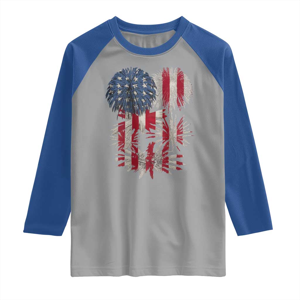 Funny American Fireworks Patriotic July 4th US Flag Raglan Shirt - Wonder Print Shop