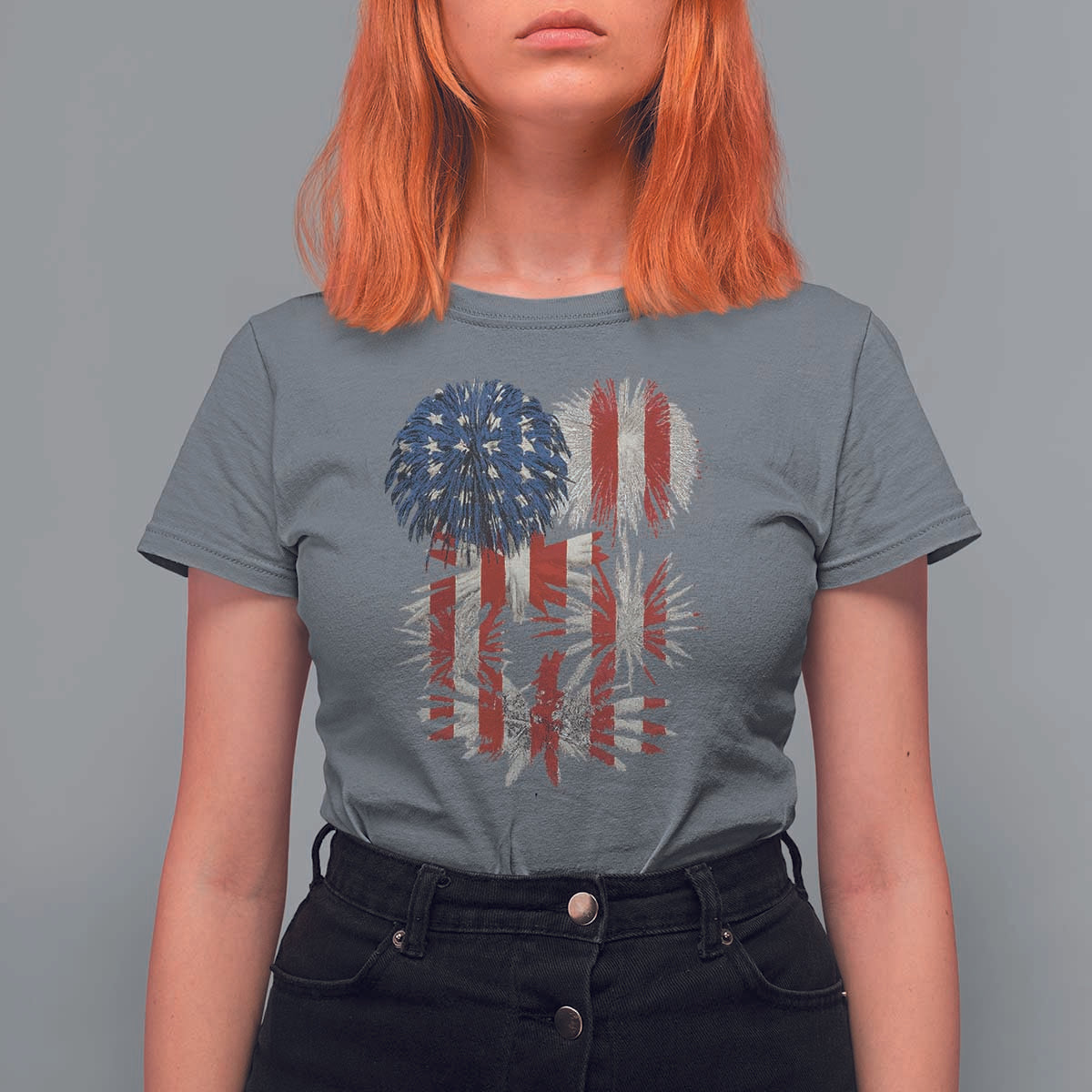 Funny American Fireworks Patriotic July 4th US Flag T Shirt For Women - Wonder Print Shop