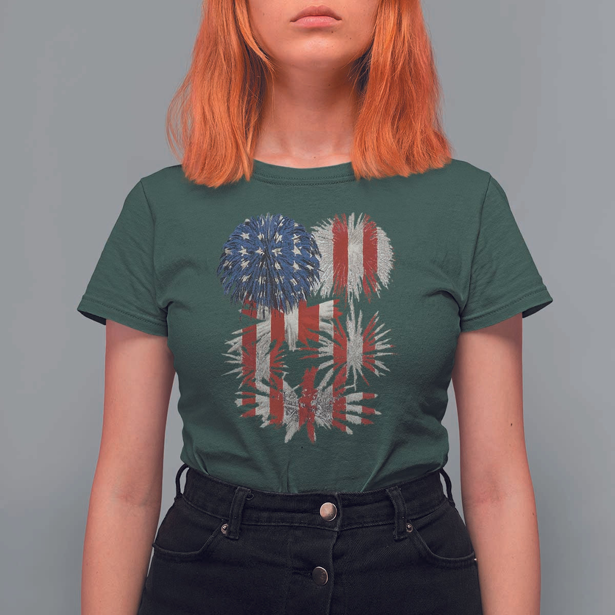 Funny American Fireworks Patriotic July 4th US Flag T Shirt For Women - Wonder Print Shop