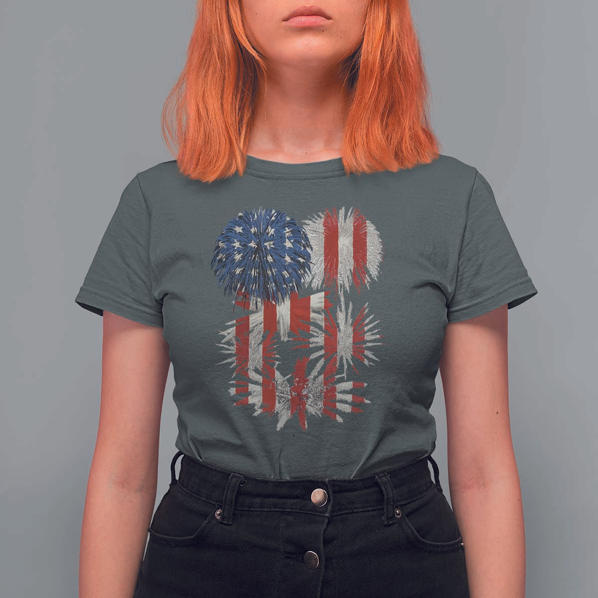 Funny American Fireworks Patriotic July 4th US Flag T Shirt For Women - Wonder Print Shop