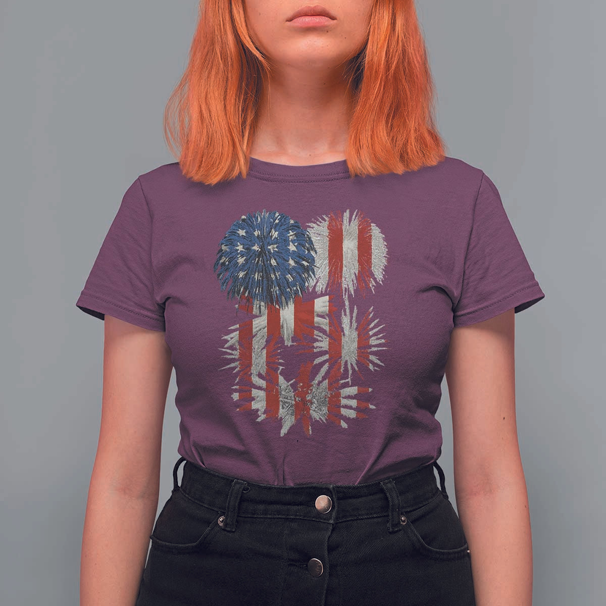 Funny American Fireworks Patriotic July 4th US Flag T Shirt For Women - Wonder Print Shop