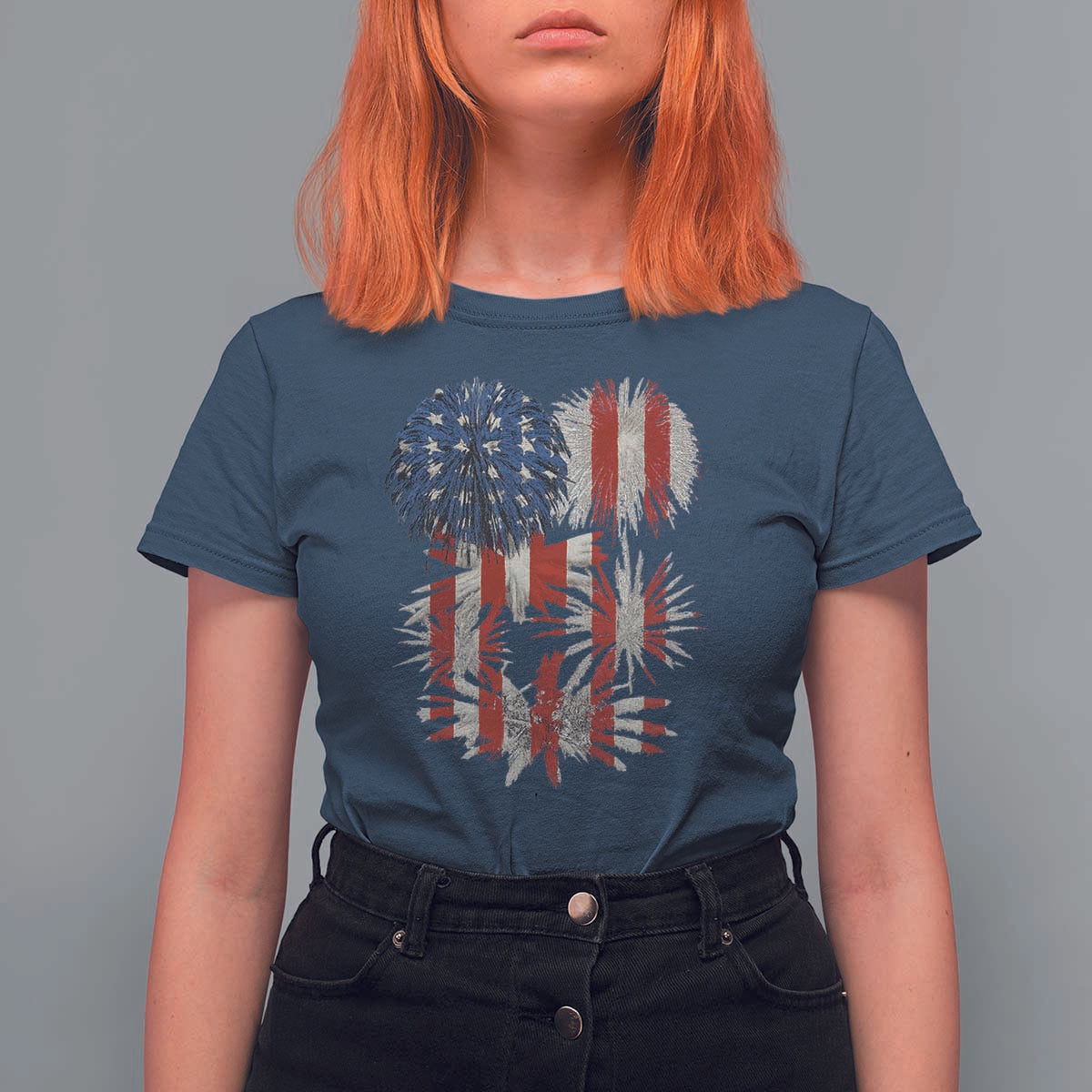 Funny American Fireworks Patriotic July 4th US Flag T Shirt For Women - Wonder Print Shop
