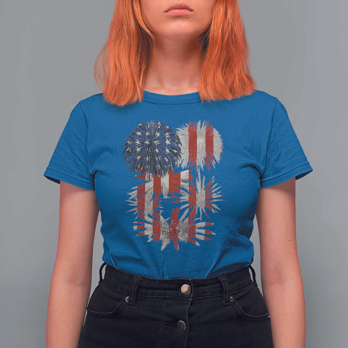 Funny American Fireworks Patriotic July 4th US Flag T Shirt For Women - Wonder Print Shop