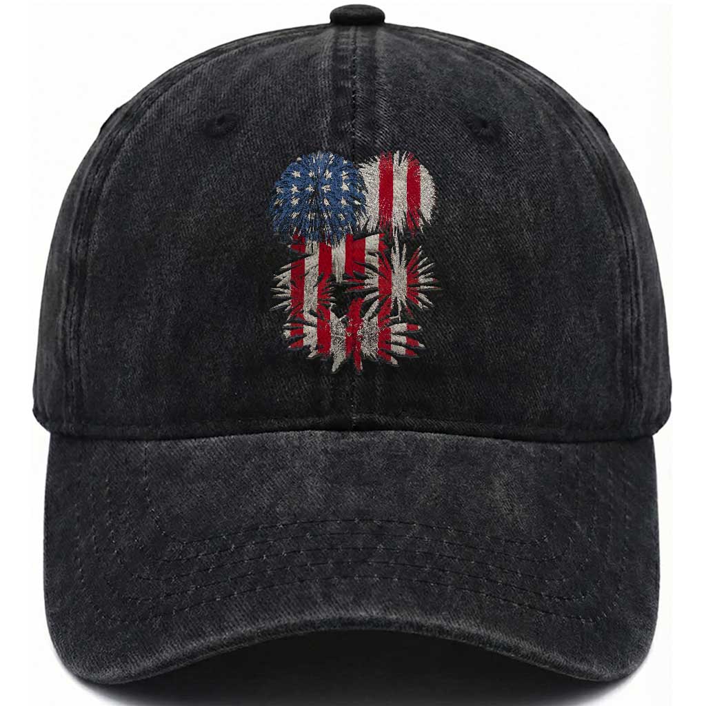 Funny American Fireworks Patriotic July 4th US Flag Washed Cotton Baseball Cap