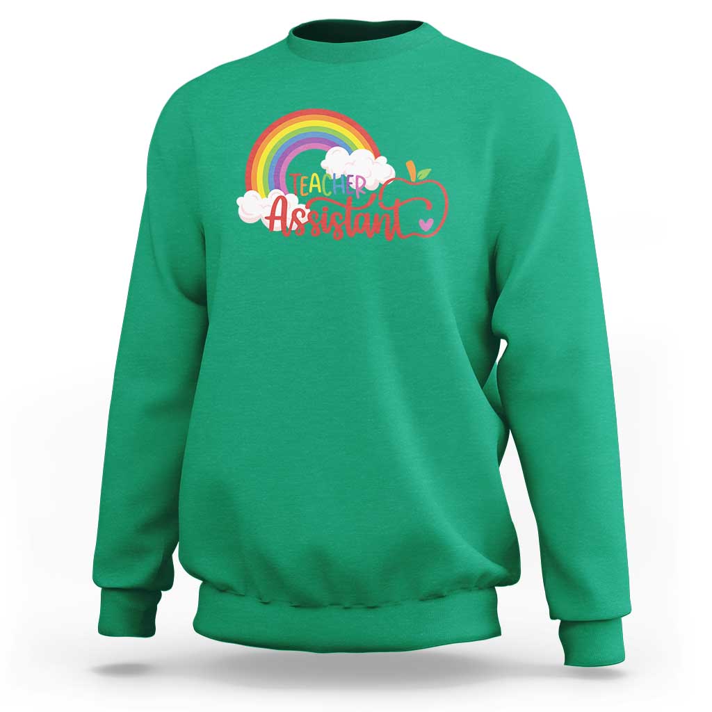 Teacher Assistant Sweatshirt Back To School Rainbow Apple Cloud - Wonder Print Shop
