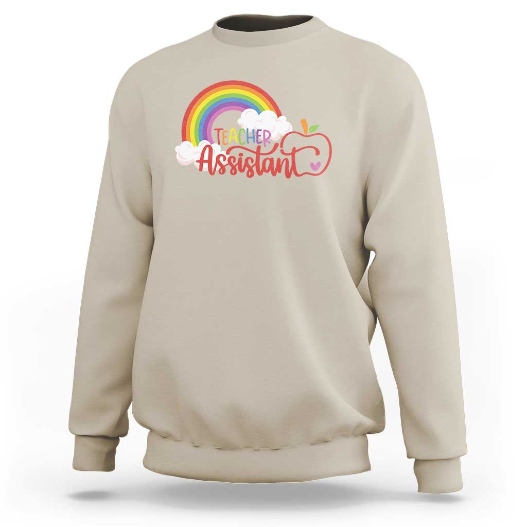Teacher Assistant Sweatshirt Back To School Rainbow Apple Cloud - Wonder Print Shop
