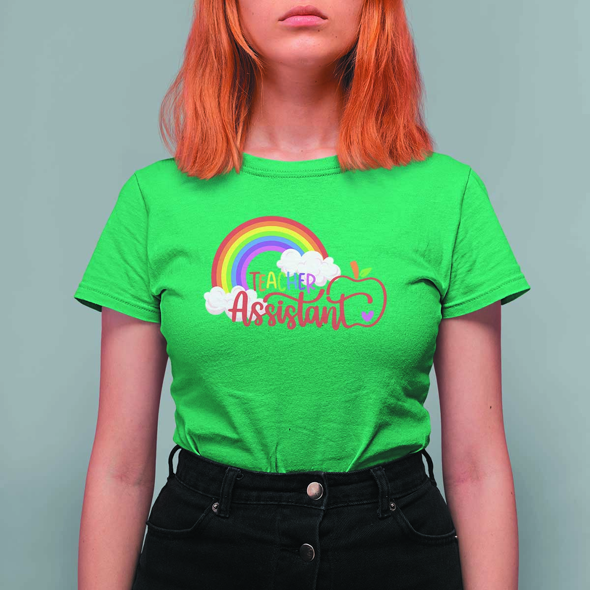 Teacher Assistant T Shirt For Women Back To School Rainbow Apple Cloud - Wonder Print Shop