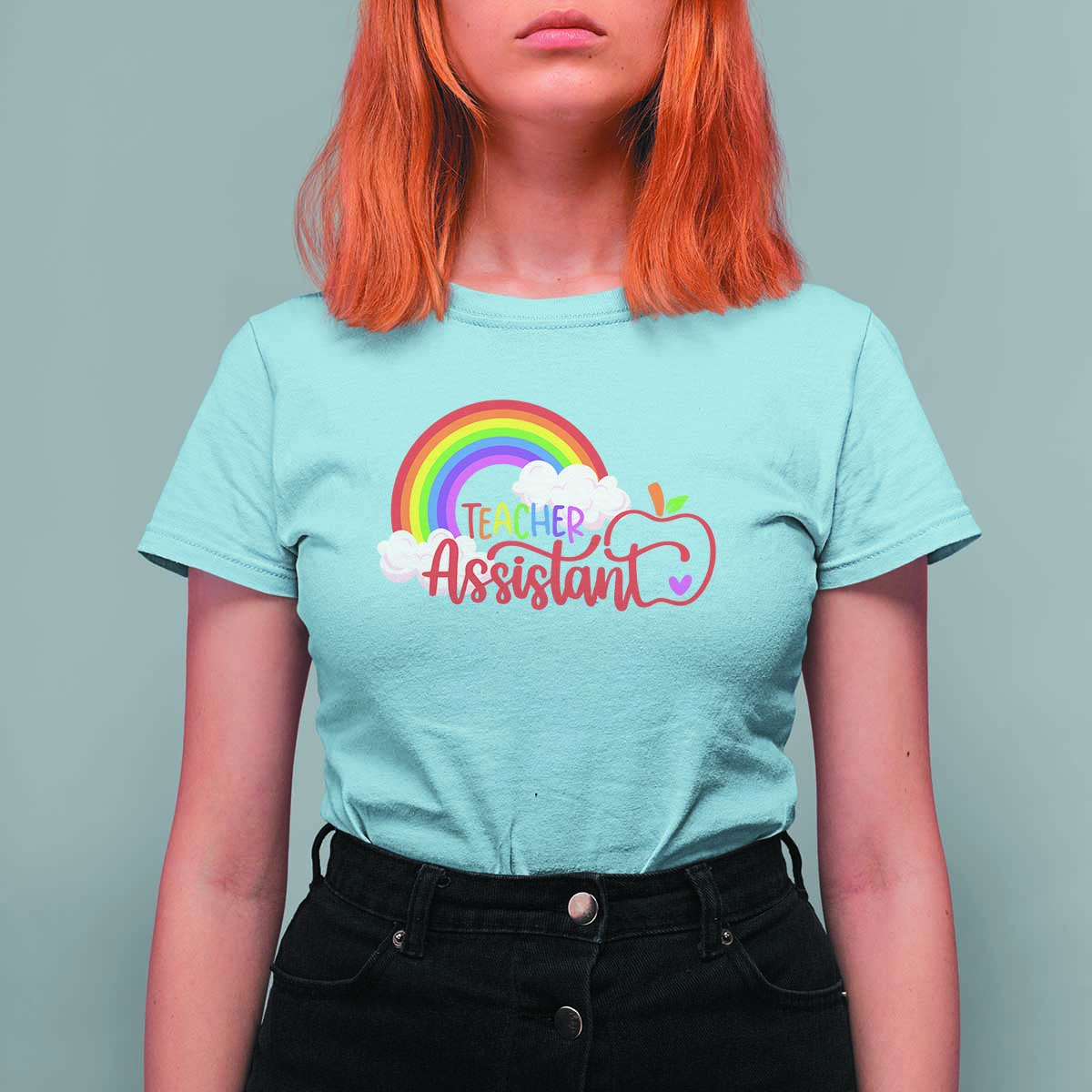 Teacher Assistant T Shirt For Women Back To School Rainbow Apple Cloud - Wonder Print Shop