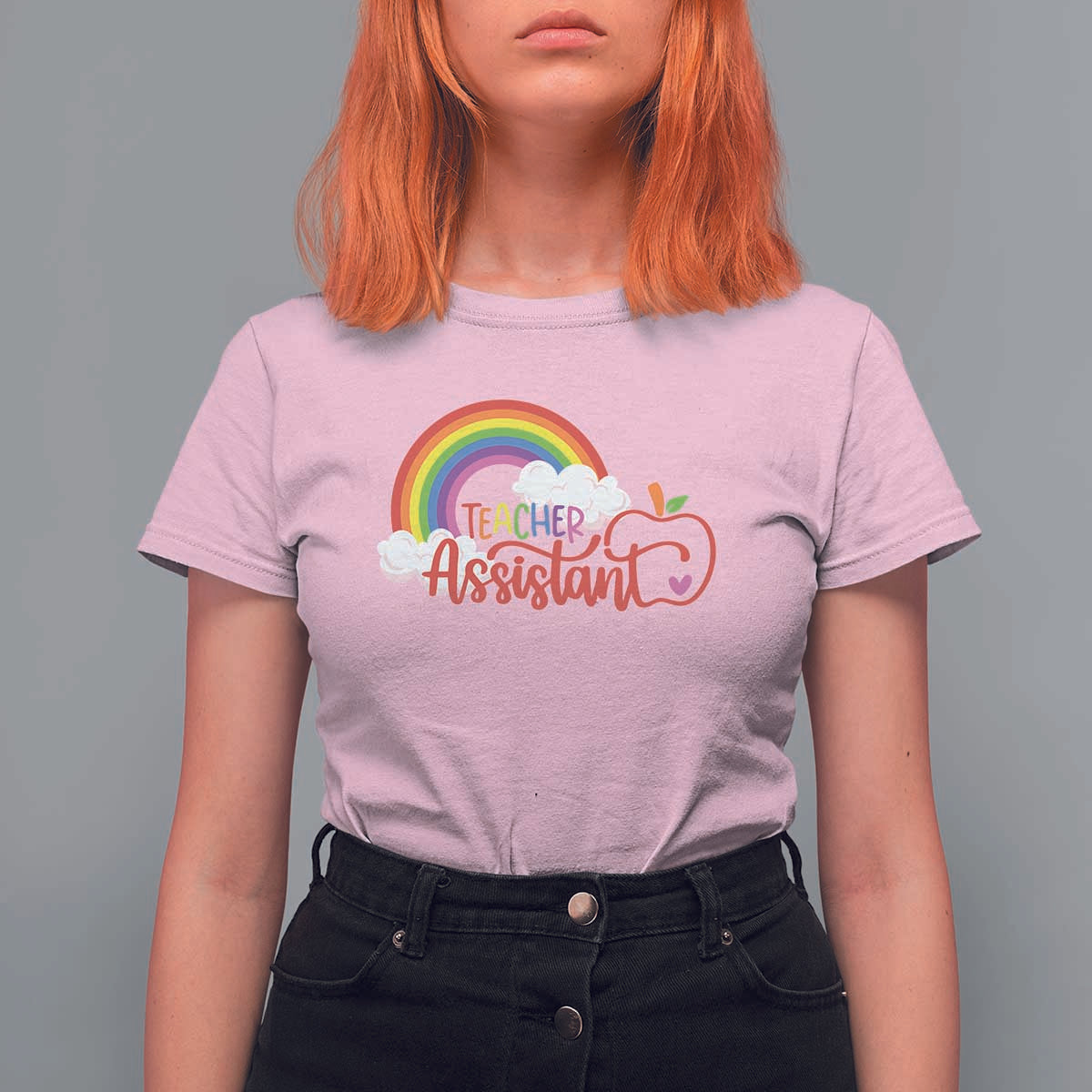 Teacher Assistant T Shirt For Women Back To School Rainbow Apple Cloud - Wonder Print Shop