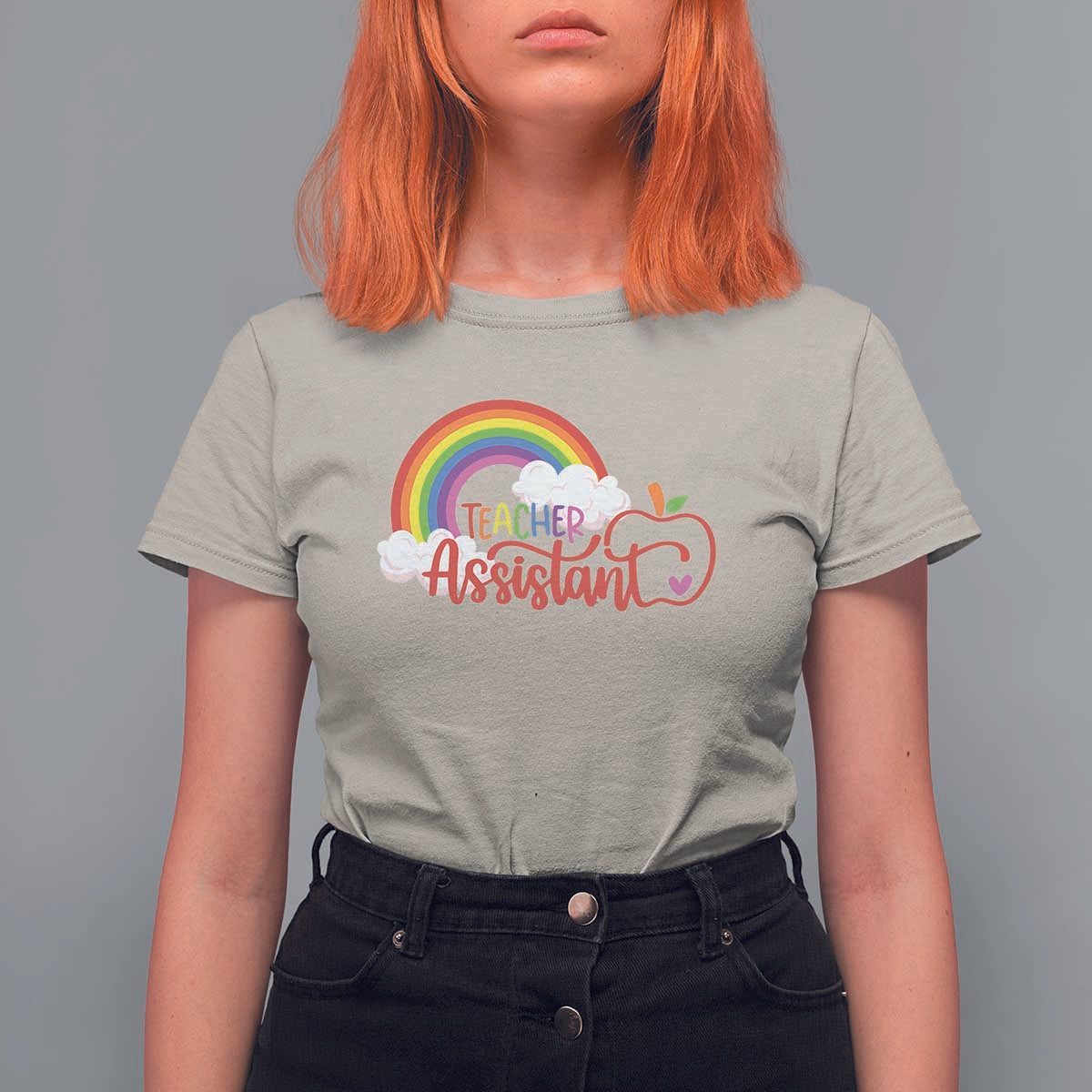 Teacher Assistant T Shirt For Women Back To School Rainbow Apple Cloud - Wonder Print Shop