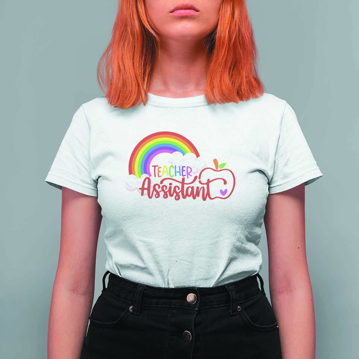 Teacher Assistant T Shirt For Women Back To School Rainbow Apple Cloud - Wonder Print Shop